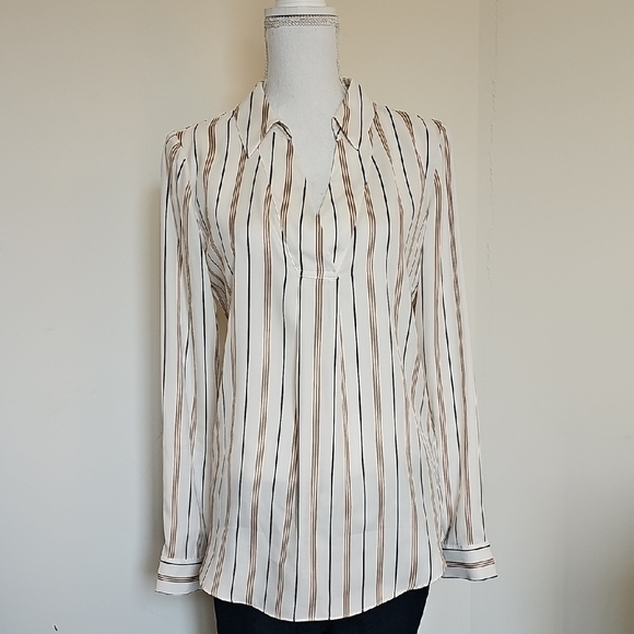 White House Black Market Tops - WHBM Striped Women's Top - White and Brown